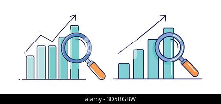 Business growth graph analysis with magnifying glass showing financial performance Stock Vector