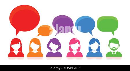 Diverse Group Sharing Ideas with Colorful Speech Bubbles Communication Concept Stock Vector