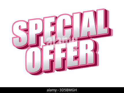 Text graphic featuring the words special offer in bold, 3D style with a pink and white color scheme Stock Vector