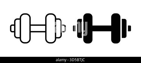 Set of simple black and white dumbbell icons ideal for fitness and gym-related projects, symbolizing strength and wellness in workouts and training. Stock Vector