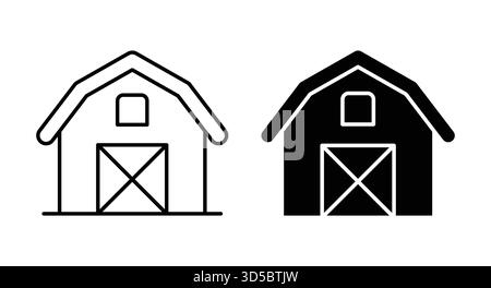A set of minimalist barn icons presented in black and white, suitable for various creative projects and designs, emphasizing rural architecture and fa Stock Vector