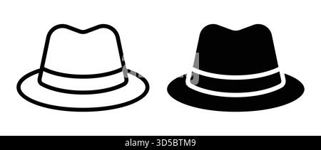 A stylish representation of a vintage fedora hat in both outline and solid forms, perfect for fashion-related projects and trendy designs. Stock Vector