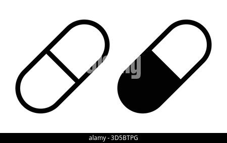 This image features a black and white outline design of capsules, illustrating key concepts of healthcare and medicine for various applications in gra Stock Vector