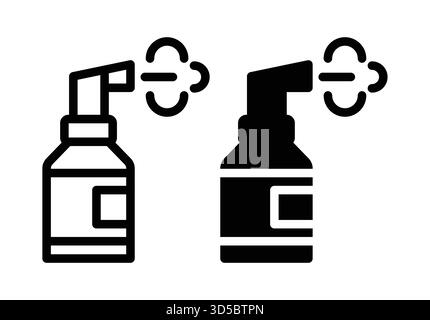 Set of black and white illustrations showcasing spray bottles emitting vapor. Ideal for cleaning, hygiene, and household product designs. Stock Vector