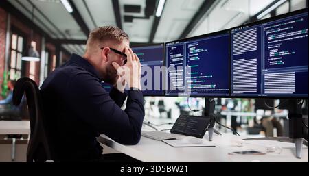 The Frustrated Web Developer At His Boring Desk Job. In This Photo, A Man Is Sitting At His Desk In An Office Stock Photo