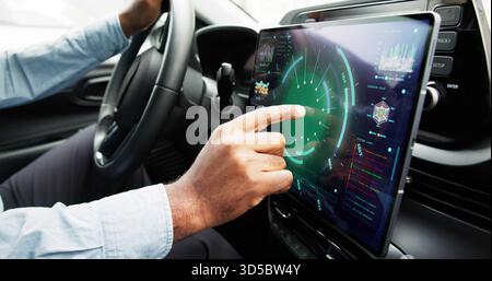 Driving Into The Future With Touchscreen Technology And Futuristic Dashboard Interface. Stock Photo