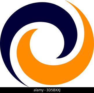 A logo for a company featuring a spiral design in dark blue and orange shades on white background Stock Vector