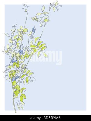 Sketch-style impressionnist painting,Branch and flower frame with space for text, floral themed greeting card,Digital illustration vector image Stock Vector