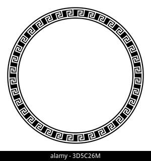 Greek key border, circular frame, meander pattern classical decorative design Stock Vector