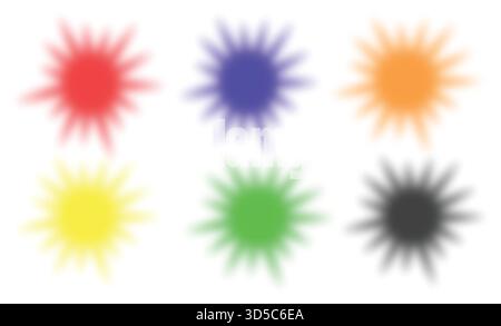 Colorful Starburst Light Effects Set | Abstract Blurred Glow Icons in Red, Blue, Green, Yellow and Orange | Modern Gradient Sunburst Shapes Stock Vector