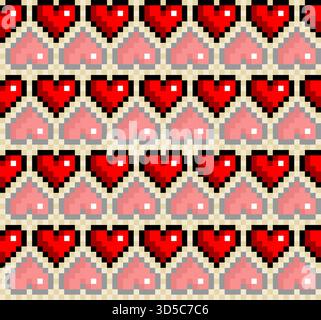 The seamless background with pixel hearts. Stock Vector