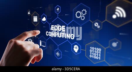Edge computing technology with decentralized data processing and low-latency network solutions. Stock Photo