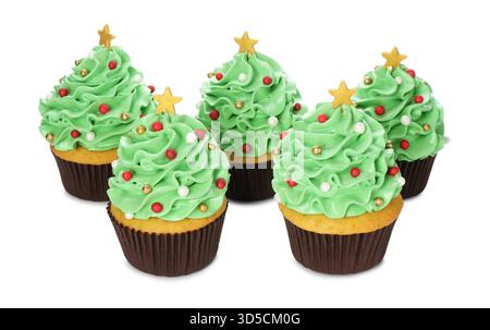 Christmas tree shaped cupcakes isolated on white Stock Photo