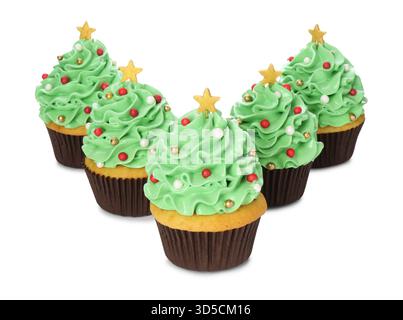 Christmas tree shaped cupcakes isolated on white Stock Photo