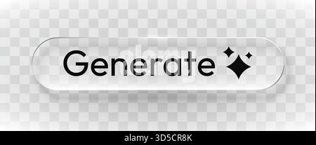 Modern glossy Generate button with sparkle icon on a transparent background, ideal for web and app UI. Vector illustration. Stock Vector