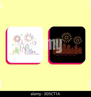 Festive city skyline with fireworks on a white and black background Stock Vector