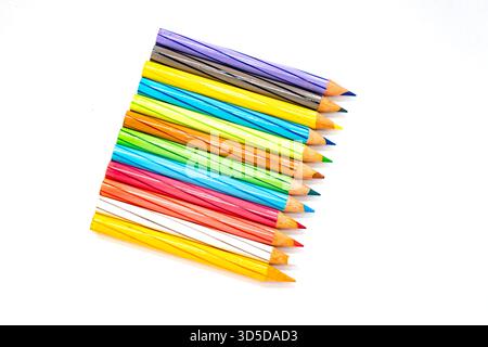 Multi colour pencils on white background Stock Photo