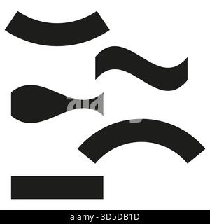 Five abstract shapes. Curved graphic elements. Simple black Vector forms. Wavy banner collection. EPS 10. Stock Vector