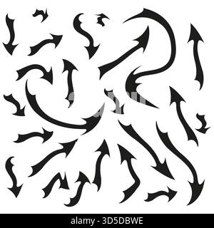 Curved arrow symbols. Devil tail element. Black Vector pointers. Dynamic direction icons. EPS 10. Stock Vector