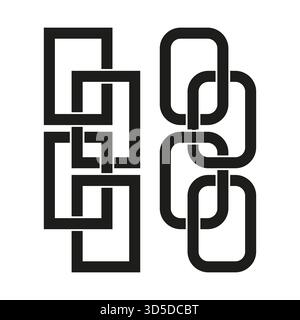 Chain link graphic. Interlocking square shapes. Abstract connection Vector. Geometric pattern element. EPS 10. Stock Vector