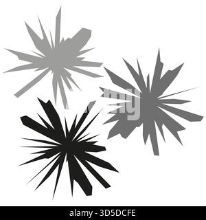 Abstract three bursts. Gray spike shapes. Shatter explosion Vector symbol. Neutral color element. EPS 10. Stock Vector