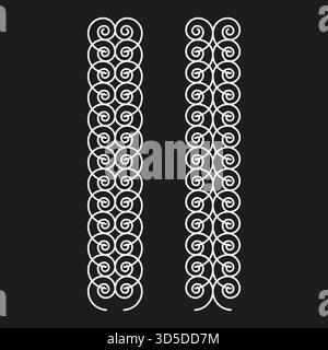Scroll pattern border. Vertical swirl line. Elegant Vector ornament. Dark black background. EPS 10. Stock Vector
