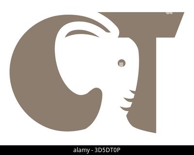 A modern CT elephant initial letter icon featuring a clean monogram style, bold curves, and minimalist lines. Perfect for branding, logos, corporate i Stock Vector
