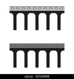 Architectural bridge arches. Stone structure outline. Isolated graphic Vector. Black silhouette elements. EPS 10. Stock Vector
