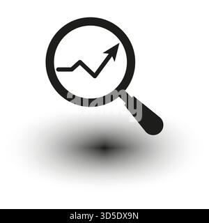 Magnifying glass chart. Growth arrow trend. Abstract finance concept. Vector business symbol. EPS 10. Stock Vector