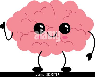 Cute smiling brain cartoon character with positive emotion Stock Vector