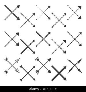 Direction arrows crosses. Pointing line Vector marks. Geometric sign elements. Abstract pattern array. EPS 10. Stock Vector