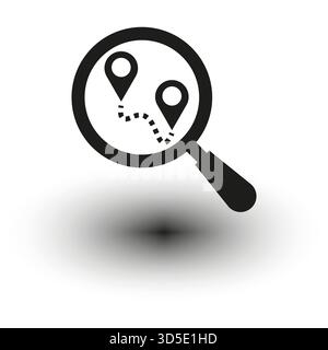 Magnifying glass map. Location marker points. Abstract search concept. Vector isolated icon. EPS 10. Stock Vector