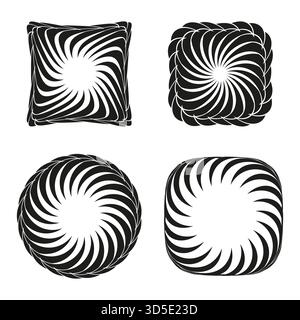 Abstract square forms. Dynamic swirl shapes. Geometric rotation Vector. Monochrome pattern set. EPS 10. Stock Vector