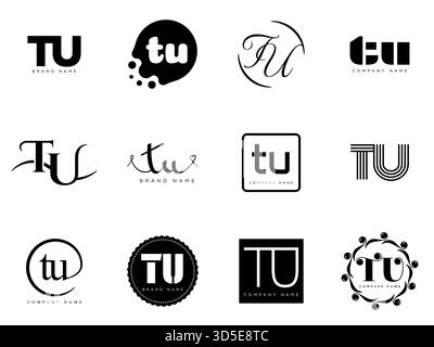 TU logo company template. Letter t and u logotype. Set different classic serif lettering and modern bold text with design elements. Initial font typog Stock Vector