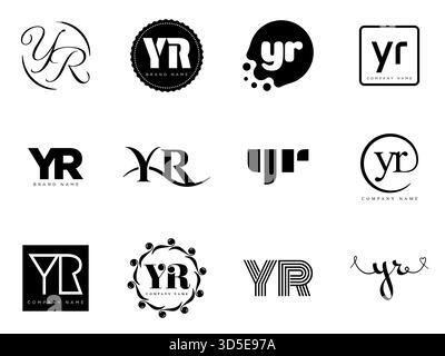 YR logo company template. Letter y and r logotype. Set different classic serif lettering and modern bold text with design elements. Initial font typog Stock Vector