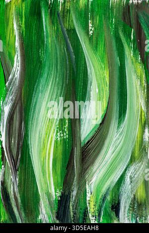 Curved green acrylic brushstrokes in a grass-like appearance on paper. This image was painted and photographed by the photographer. Stock Photo