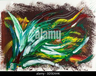 Imaginative floral arrangements of acrylic paint strokes on white paper. This image was painted and photographed by the photographer. Stock Photo
