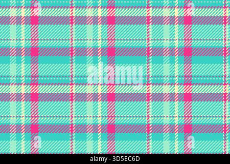 Vibrant plaid pattern featuring turquoise, pink, and cream hues. A versatile, eyecatching textile design ideal for backgrounds, apparel, crafts,  digi Stock Vector