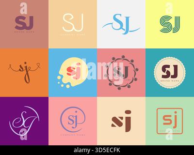SJ logo company template. Letter s and j logotype. Set different classic serif lettering and modern bold text with design elements. Initial font typog Stock Vector