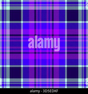 Vibrant plaid pattern featuring striking shades of blue, purple, and teal. Creates a bold and modern fabric texture ideal for backgrounds or designs. Stock Vector