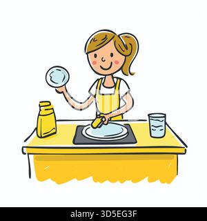 Person washing dishes in kitchen – Cleaning, home, sink, chores Stock Vector