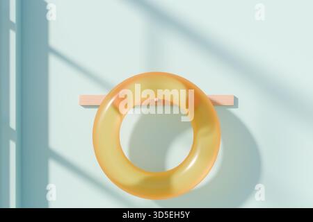 Yellow swim ring hanging on a wall, evoking summer fun and poolside relaxation. 3d rendering Stock Photo