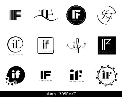 IF logo company template. Letter i and f logotype. Set different classic serif lettering and modern bold text with design elements. Initial font typog Stock Vector