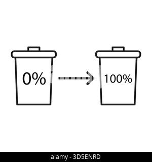 Trash can diagram. Percentage value illustration. From 0 to 100. Vector waste container symbol. Stock Vector