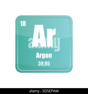 Argon chemical element tile. Atomic number eighteen. Ar sign Vector icon. Aqua blue square shape. Stock Vector