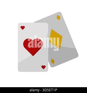 Two playing cards. Hearts diamond suits. Gambling game Vector. Poker entertainment illustration. Stock Vector