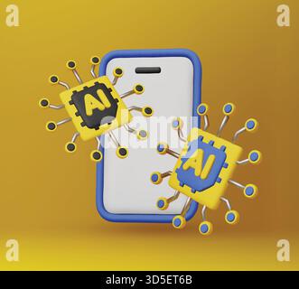 Smartphones with an integrated AI chip represent innovation in mobile computing, deep learning, and futuristic tech. Stock Vector