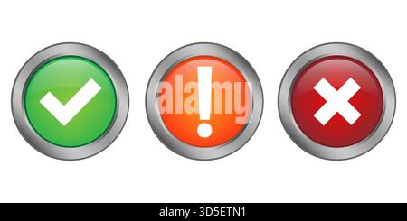 Choice button icon. Approval check symbol. Warning exclamation mark. Stock Vector