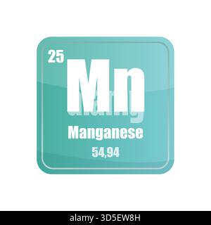 Manganese chemical element tile. Atomic number twenty five. Mn sign Vector icon. Mint green square shape Stock Vector