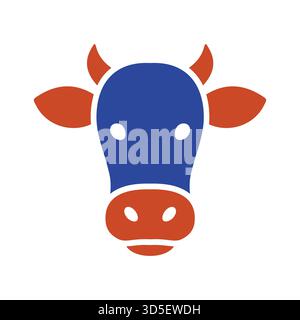 Black glyph icon of a cow or bull head with small horns. Minimalistic flat design ideal for beef packaging, farm branding, or dairy product labels. Stock Vector